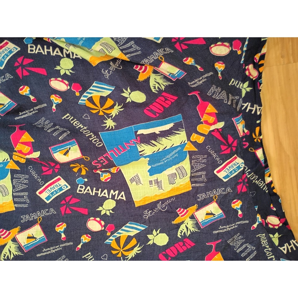 ModCloth Navy Blue Tropical Caribbean Travel Postcard Print A-Line Skirt 2X - Picture 4 of 9